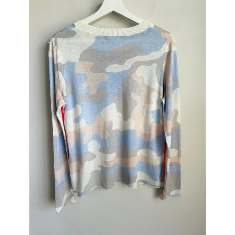 Lisa Todd Summer Camo Printed Pop Split Neck Linen Pullover Sweater Multi Small